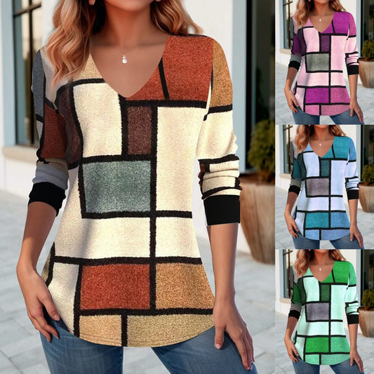 💥【S-5XL】Jesienny T-shirt z nadrukiem i dekoltem w kształcie litery V