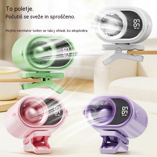 🌀 Ventilator za prostoročno uporabo z LED zaslonom, vgrajeno sponko in 199 nastavljivimi stopnjami