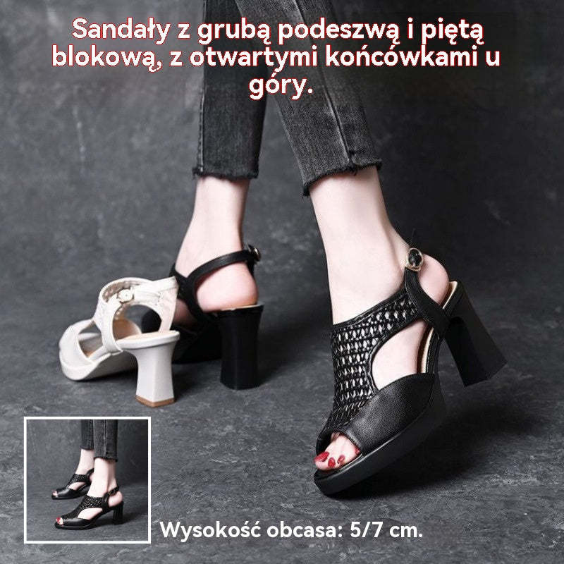 🔥【35-40】👡2025 Nowe letnie sandały, płaski obcas, odkryte palce, gruba podeszwa i płaski obcas, rybi pysk (wysokość obcasa 5/7 cm)