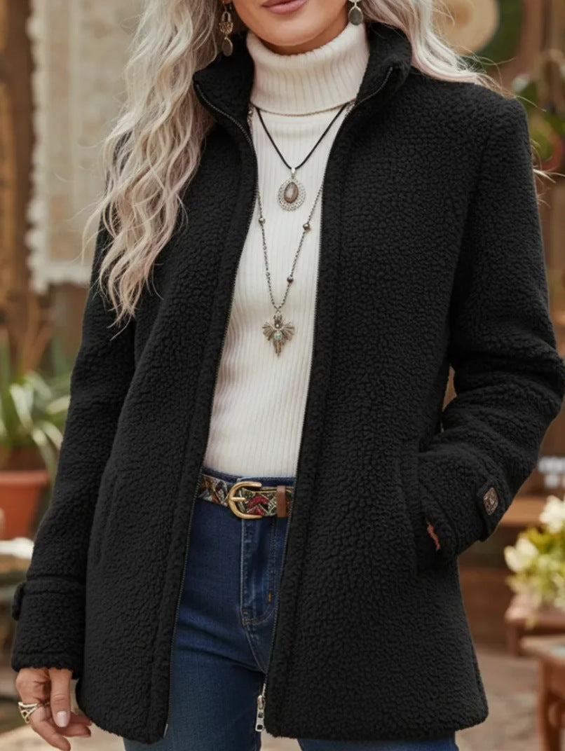 🛒Dámska ležérna bunda na zips z jahňacej vlny