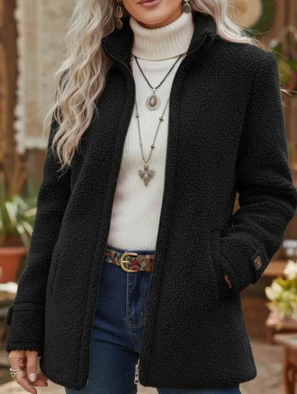 🛒Dámska ležérna bunda na zips z jahňacej vlny