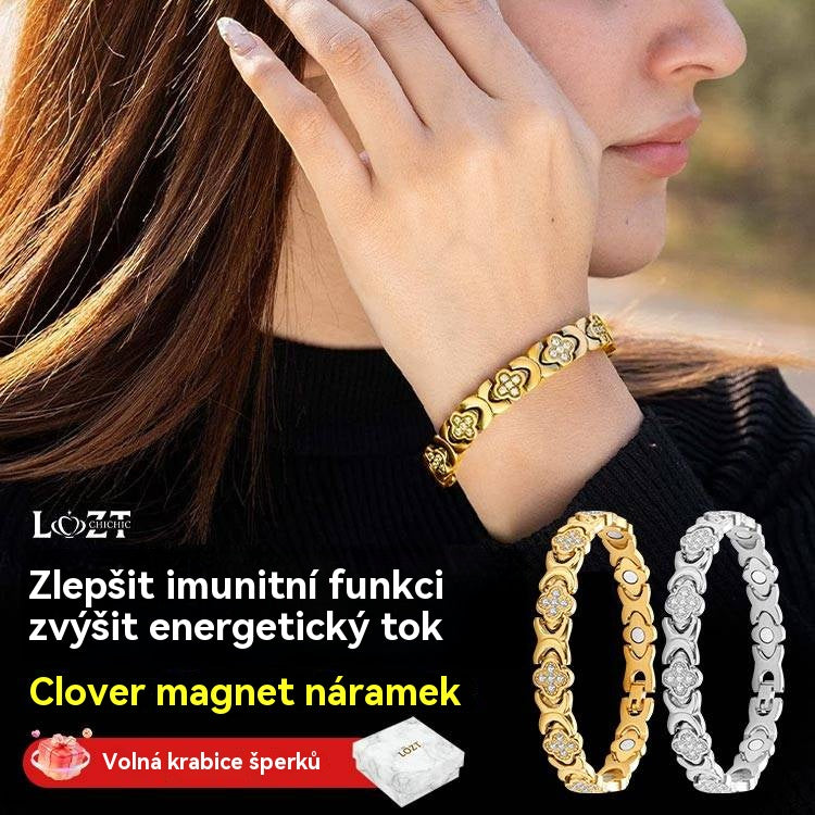 Magnetický náramek Clover Diamond - Objevte své tajemství úlevy od stresu, magnetické posílení wellness