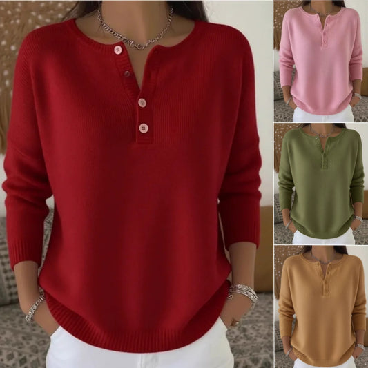 💟 ✨【S-2XL】Damski jednokolorowy sweter z dekoltem V, luźny i casualowy
