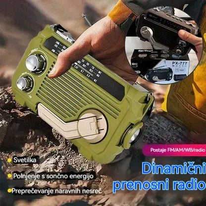 🔥Prodajni hit🔥🔦 Prenosni zasilni radio s polnjenjem na ročni pogon in LED-lučko