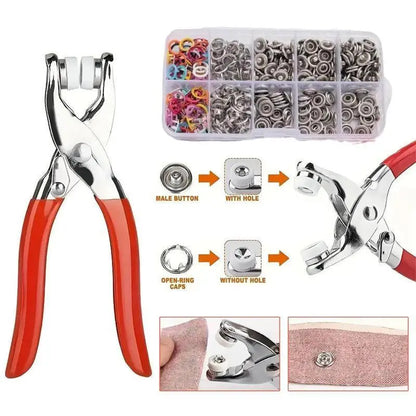 🔥 Komplet 100 kovinskih gumbov + ročne klešče (šivanje ni potrebno) 🧵🔧
