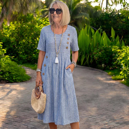 【S-2XL】 Vestido midi a rayas ligero y vaporoso