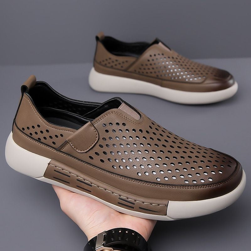 【39-44】Nowe letnie męskie buty skórzane z miękką podeszwą, wygodne, oddychające, miękkie i odporne na zużycie