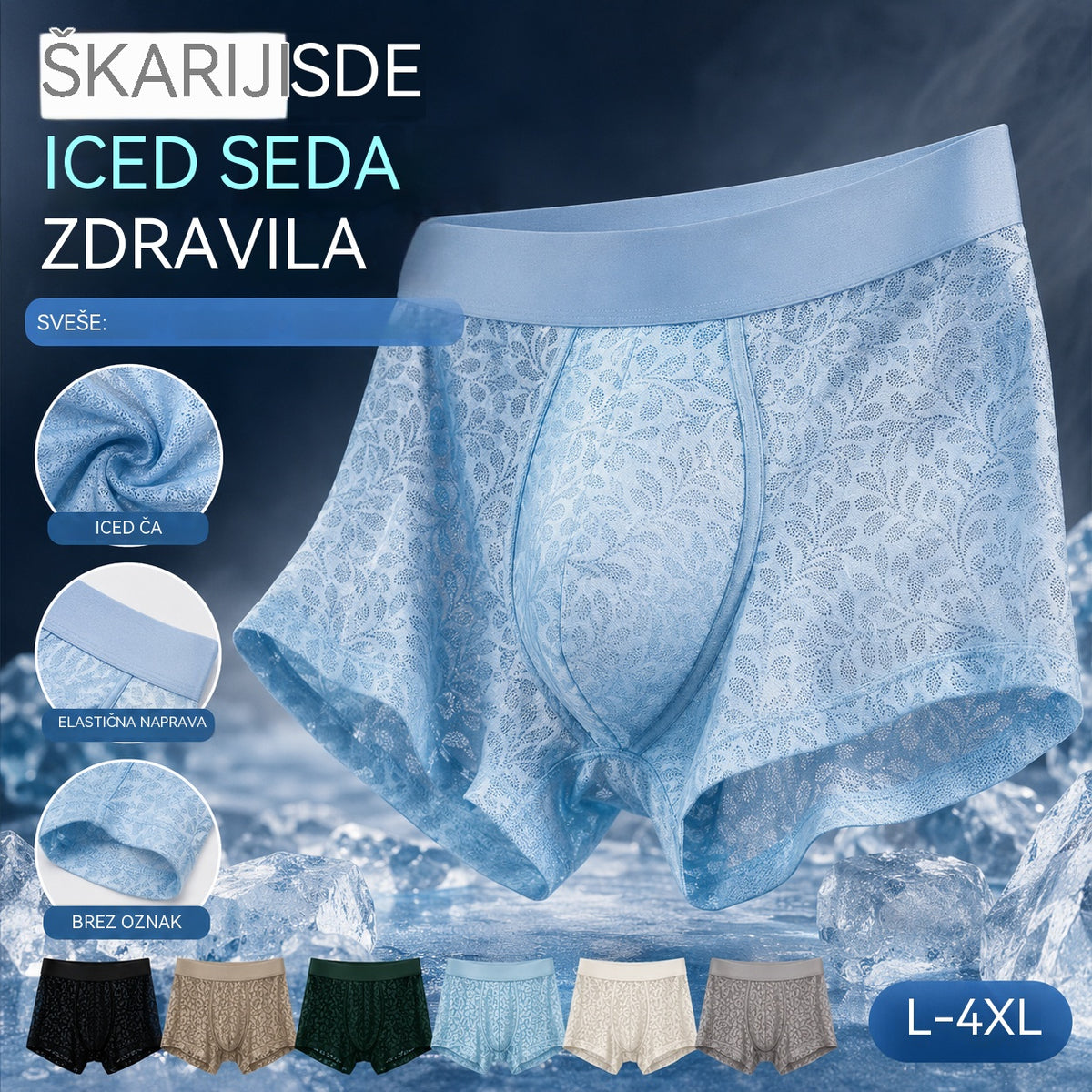 【L-4XL】Moško mrežasto spodnje perilo iz ledene svile, večje velikosti, zračno.