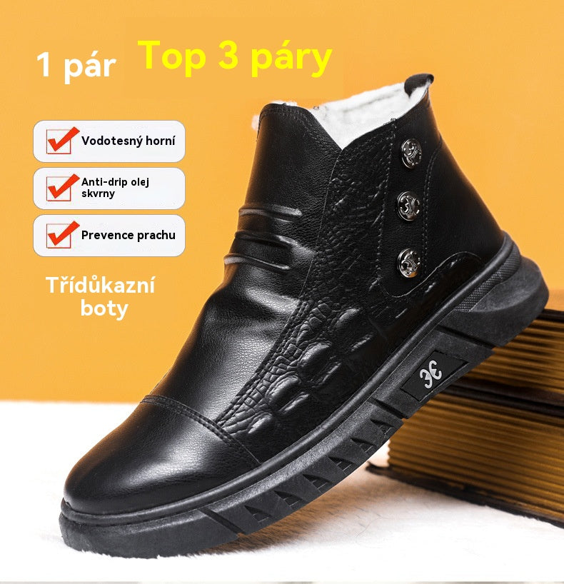【39-44】⛄Pánské sněhule z pravé kůže, podšívka z bavlněné kůže, teplé, protiskluzové, voděodolné, pohodlné a všestranné pánské bavlněné boty.