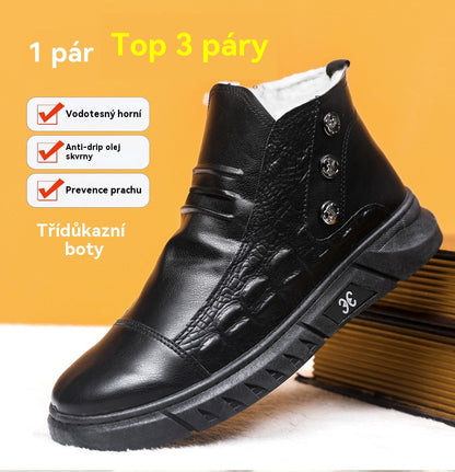 【39-44】⛄Pánské sněhule z pravé kůže, podšívka z bavlněné kůže, teplé, protiskluzové, voděodolné, pohodlné a všestranné pánské bavlněné boty.