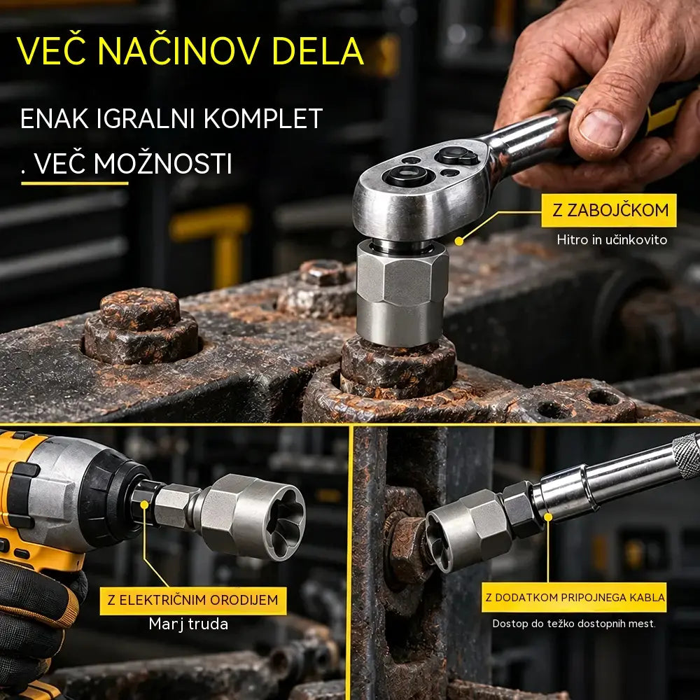 🔧 14-delni komplet nastavkov za odstranjevanje poškodovanih matic in vijakov | Nastavki s protizdrsno zasnovo za zarjavele, poškodovane ali obrabljene pritrdilne elemente
