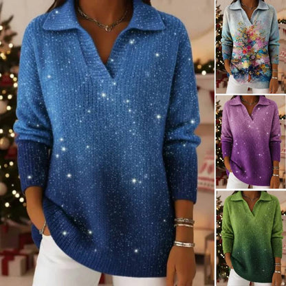 🔥【S-5XL】Pletený svetr s límcem a gradientním vzorem Dreamy Starly Sky