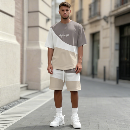 【S-6XL】Nowy męski dres składa się z koszulki i spodenek. Jest prosty, stylowy, wygodny i przewiewny, nadaje się do pracy, biegania i fitnessu.