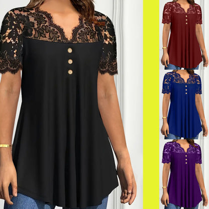 🔥【S-2XL】💖🎁Nowy koronkowy top z dekoltem w serek i krótkimi rękawami na wiosnę/lato 2026