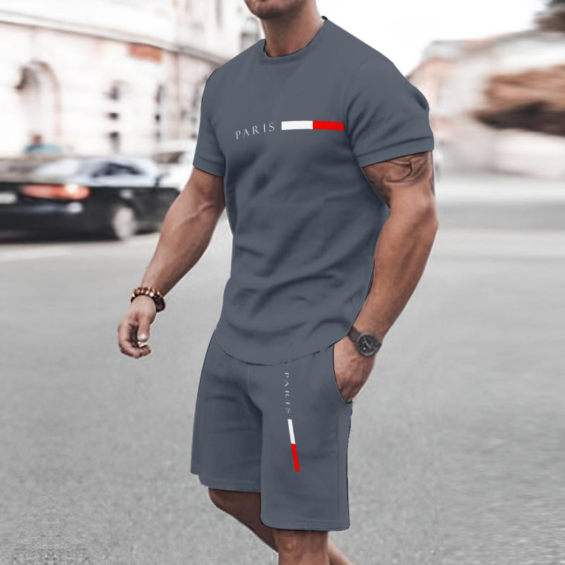 【S-6XL】Nowy męski dres składa się z koszulki i spodenek. Jest prosty, stylowy, wygodny i przewiewny, nadaje się do pracy, biegania i fitnessu.