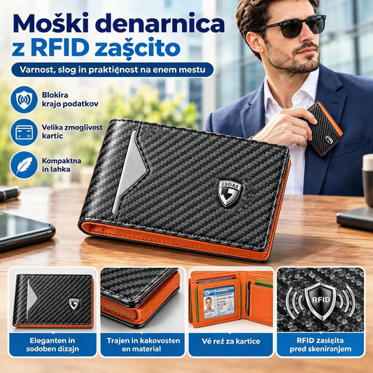 Tanka moška denarnica z RFID blokado