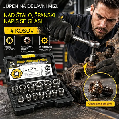 🔧 14-delni komplet nastavkov za odstranjevanje poškodovanih matic in vijakov | Nastavki s protizdrsno zasnovo za zarjavele, poškodovane ali obrabljene pritrdilne elemente