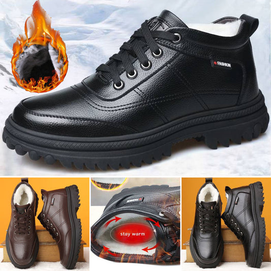 🔥Oferta ograniczona czasowo🔥[39-44] Zimowe, pogrubione, puszyste, ciepłe męskie skórzane buty na grubej podeszwie