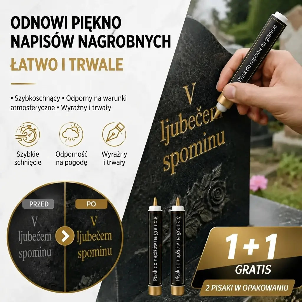 【Kup jeden, drugi otrzymasz gratis】🖍️Wodoodporny i odporny na blaknięcie pisak do naprawy oraz odnawiania napisów na płytach kamiennych.