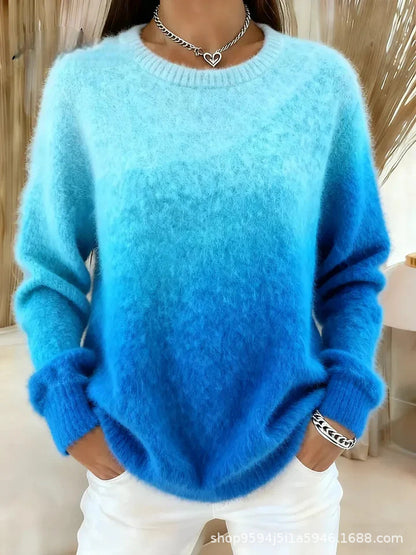 🔥🔥【XS–5XL】Džemper s okruglim izrezom i gradijentnim uzorkom, plišani materijal, topao i udoban
